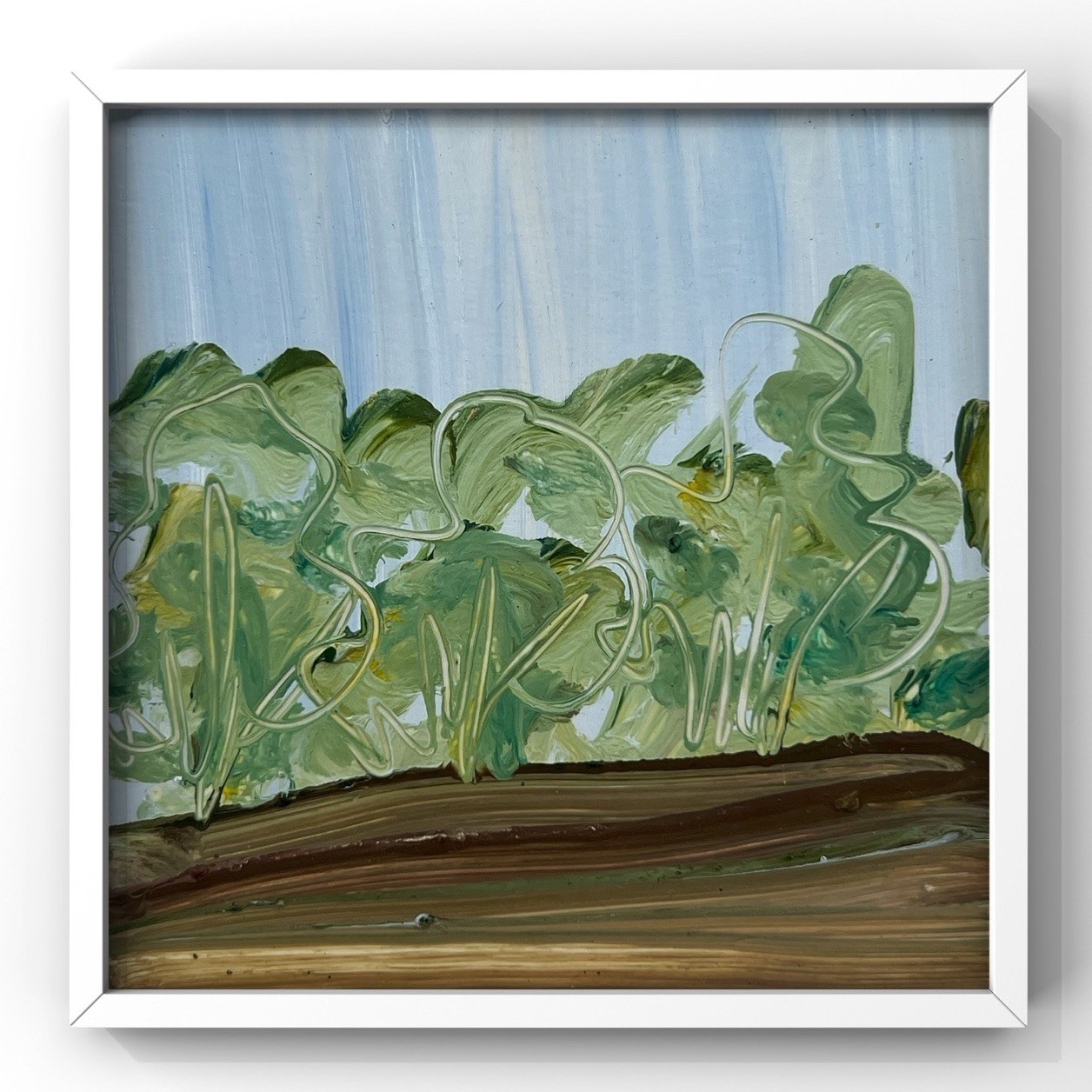 Minimalist Nature Art Framed Green Blue Brown Landscape Trees Sky Earth Artwork