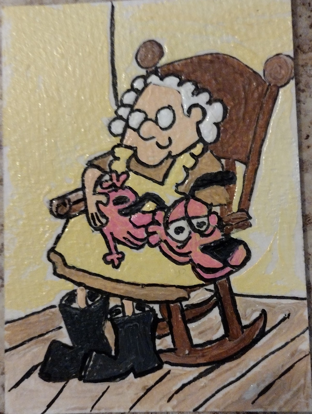3.5″X2.5″ Artist Trading Card Courage The Dog And Muriel HAND PAINTED ACRYLIC