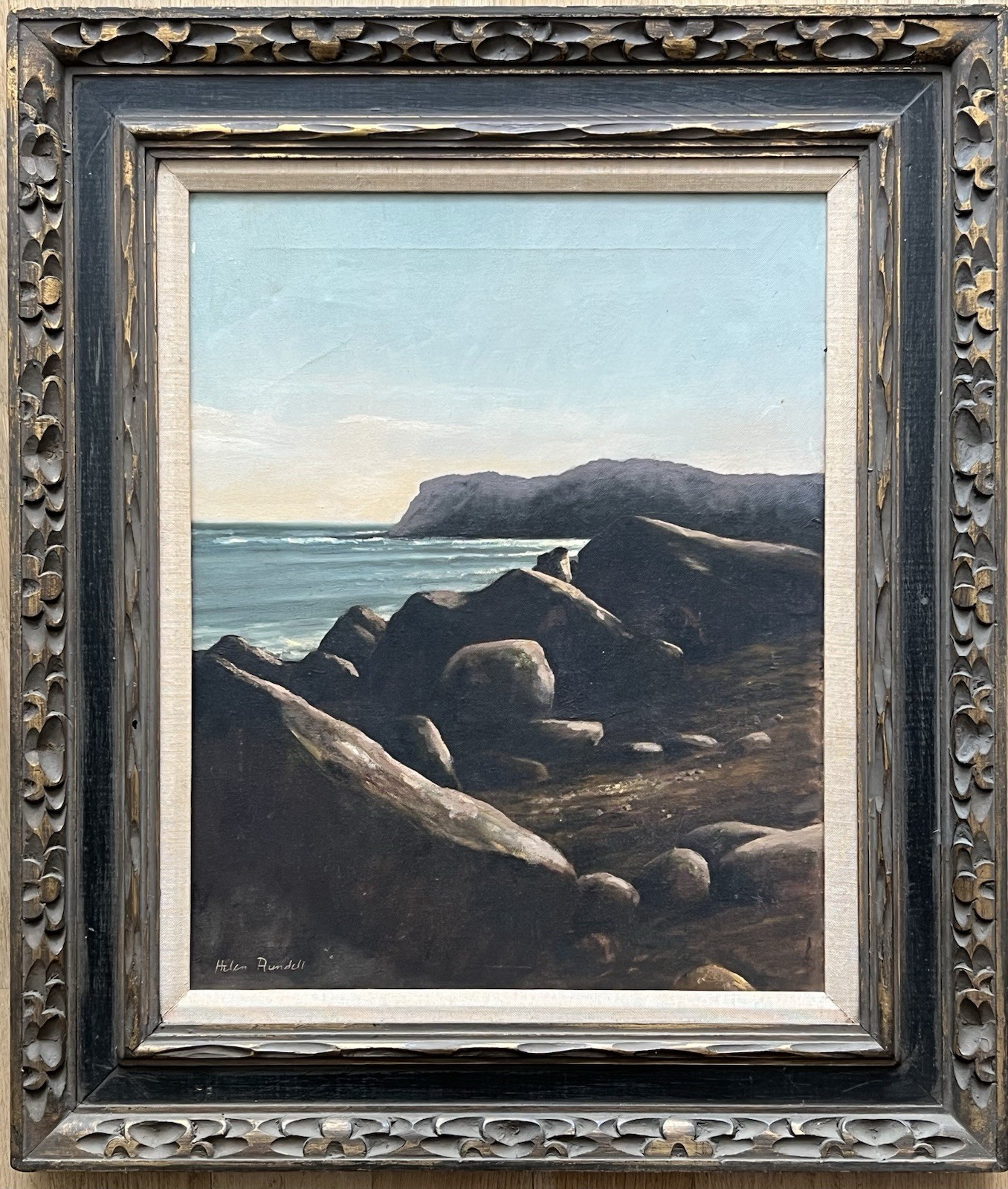 American Helen Rundell Impressionist Maine Seascape Rocky Shore Original Oil