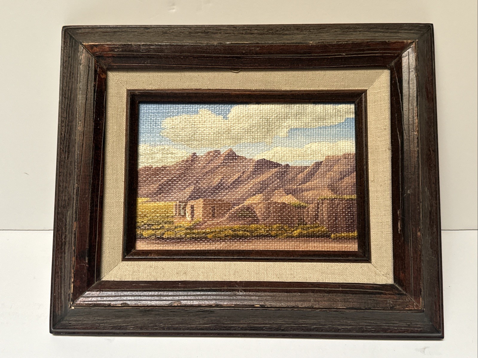 Native American Indian Painting Adobe Home Landscape Small Gem Listed Vintage