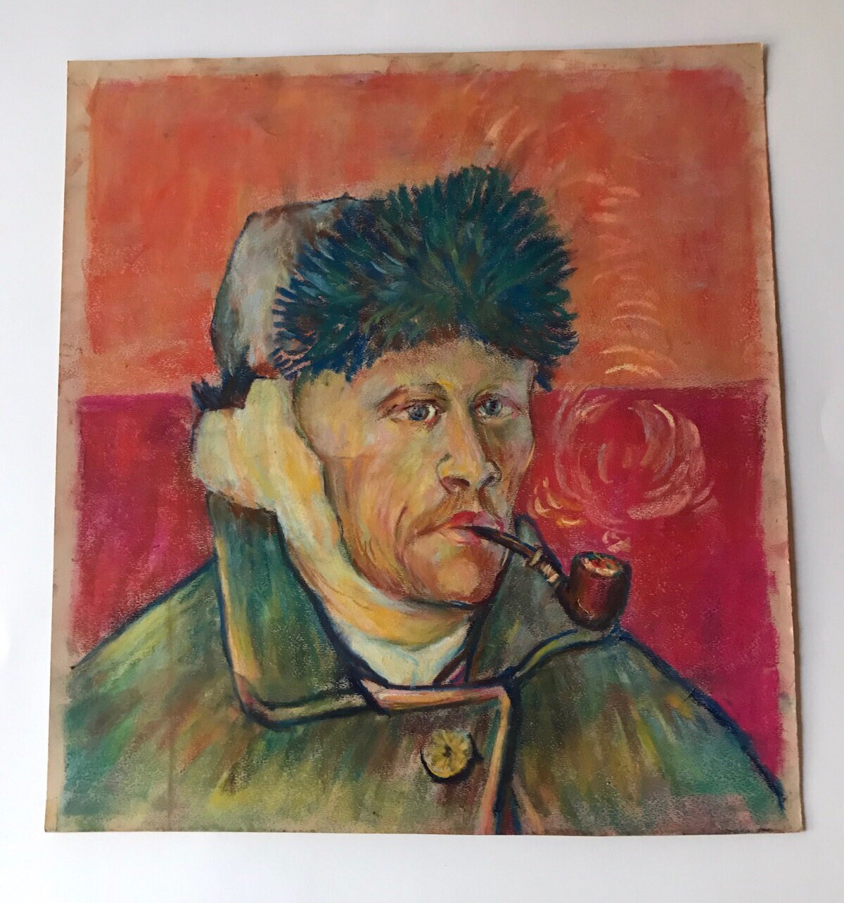 A Van Gogh Self Portrait Pastel Painting Drawing By Robert Madison Folk Art