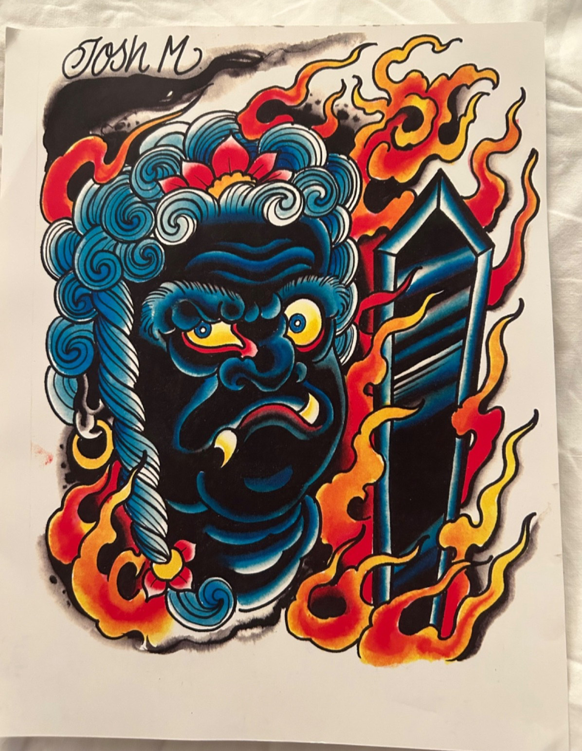 Original Tattoo Art on 8 1/2″ x 11″ Card Josh M 2012