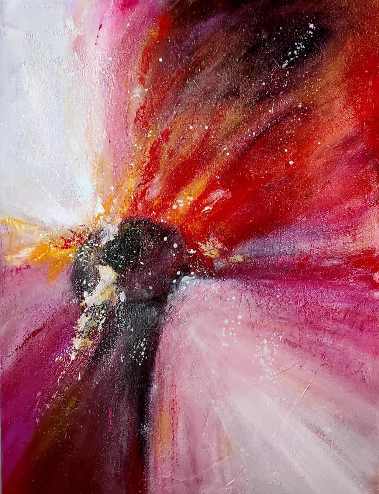 Original Expressionist Closeup Red Flower 18 x 24 Acrylic Art Painting