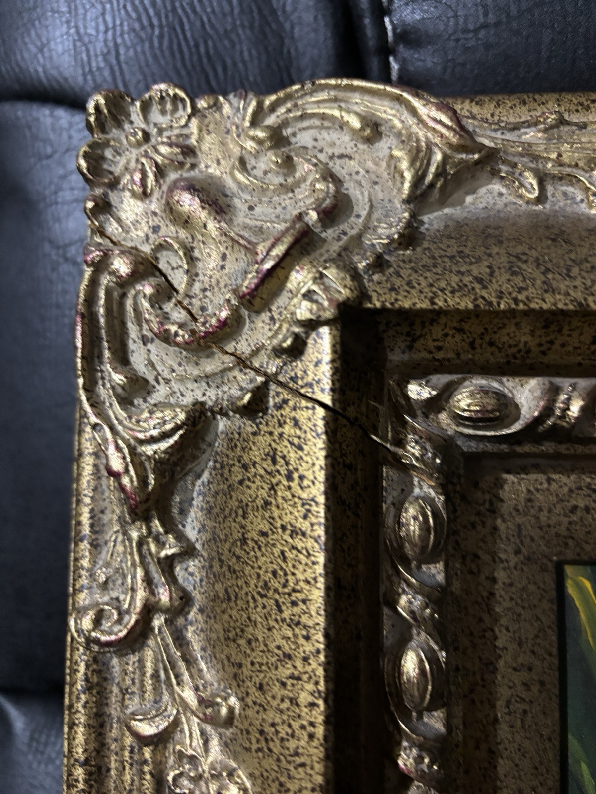 Oil Painting of an Anthropomorphic Monkey Playing Mandolin. Gold heavy Frame.