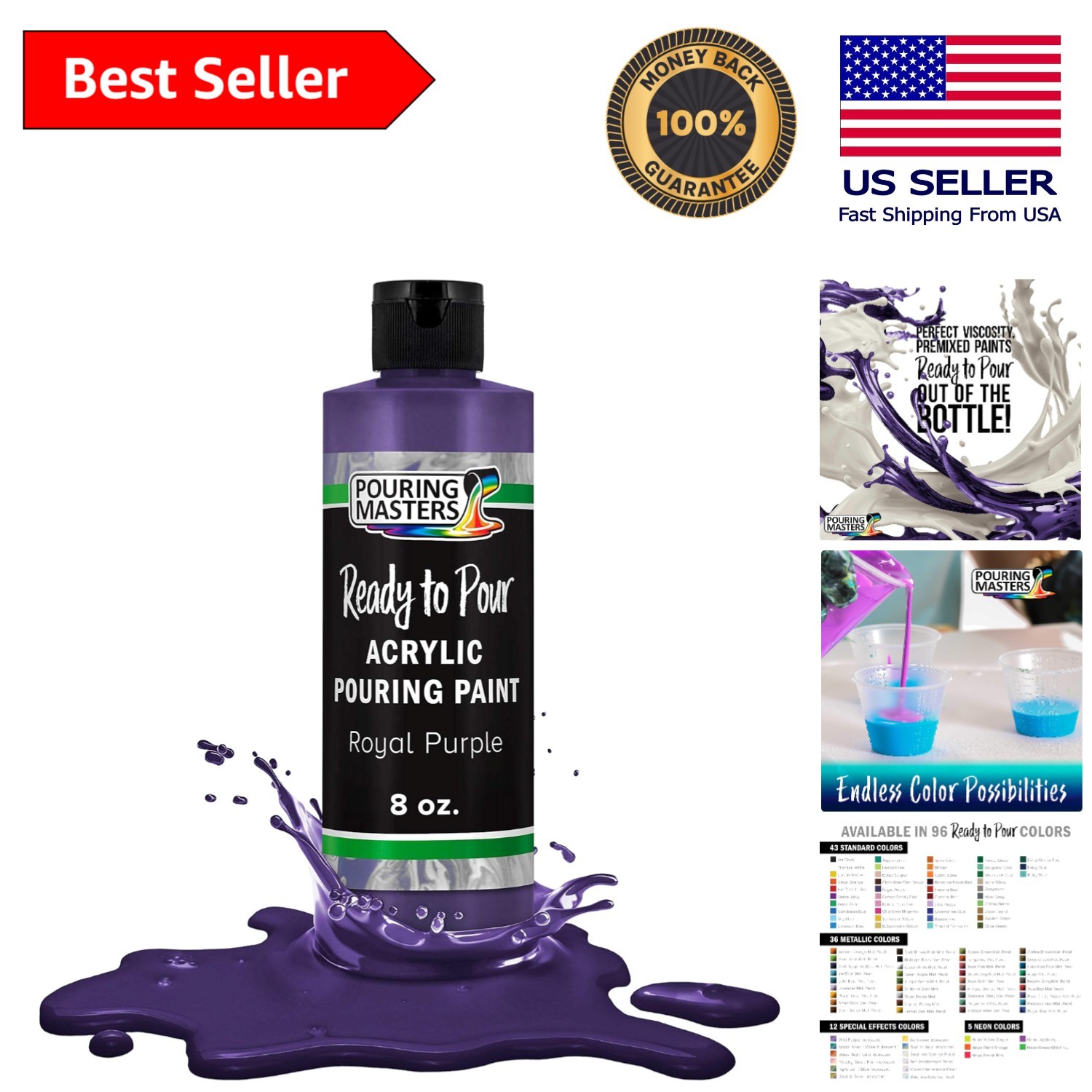 8oz Royal Purple Ready-to-Pour Acrylic Paint for Fluid Art Masterpieces