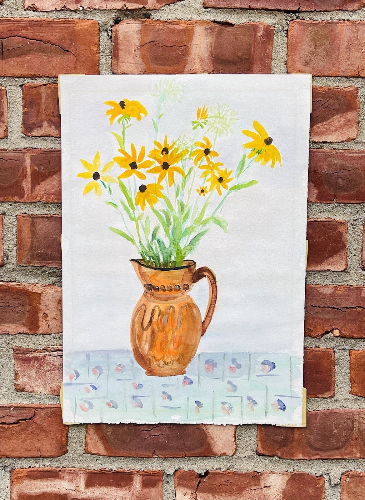 New York. Maine Modernist Artist Jo Levy Watercolor Floral Still Life. Signed JL