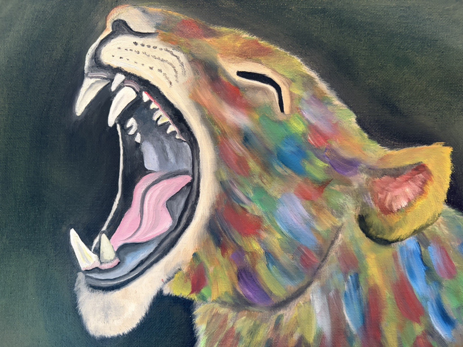 Original oil painting 11 x 14 inches ferocious wildcat cougar in abstract style