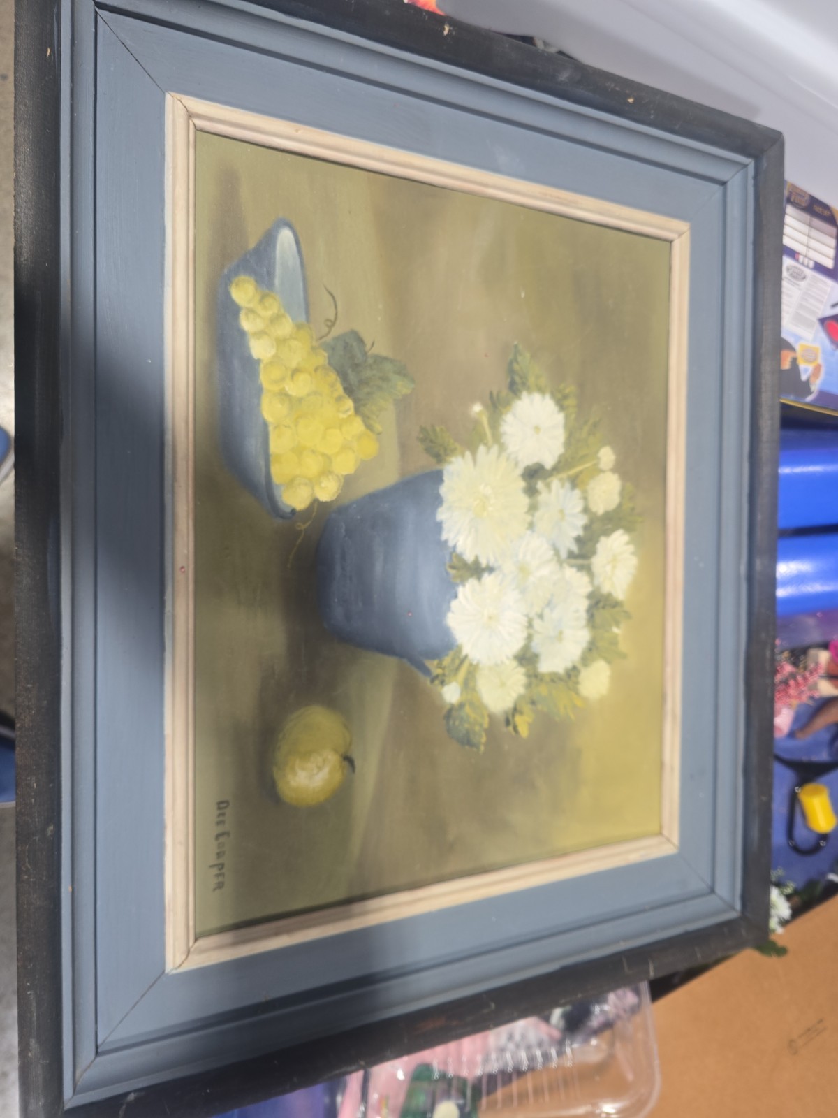 Dee Goper Original Still Life Oil Painting Flowers & Fruit on Canvas, Framed