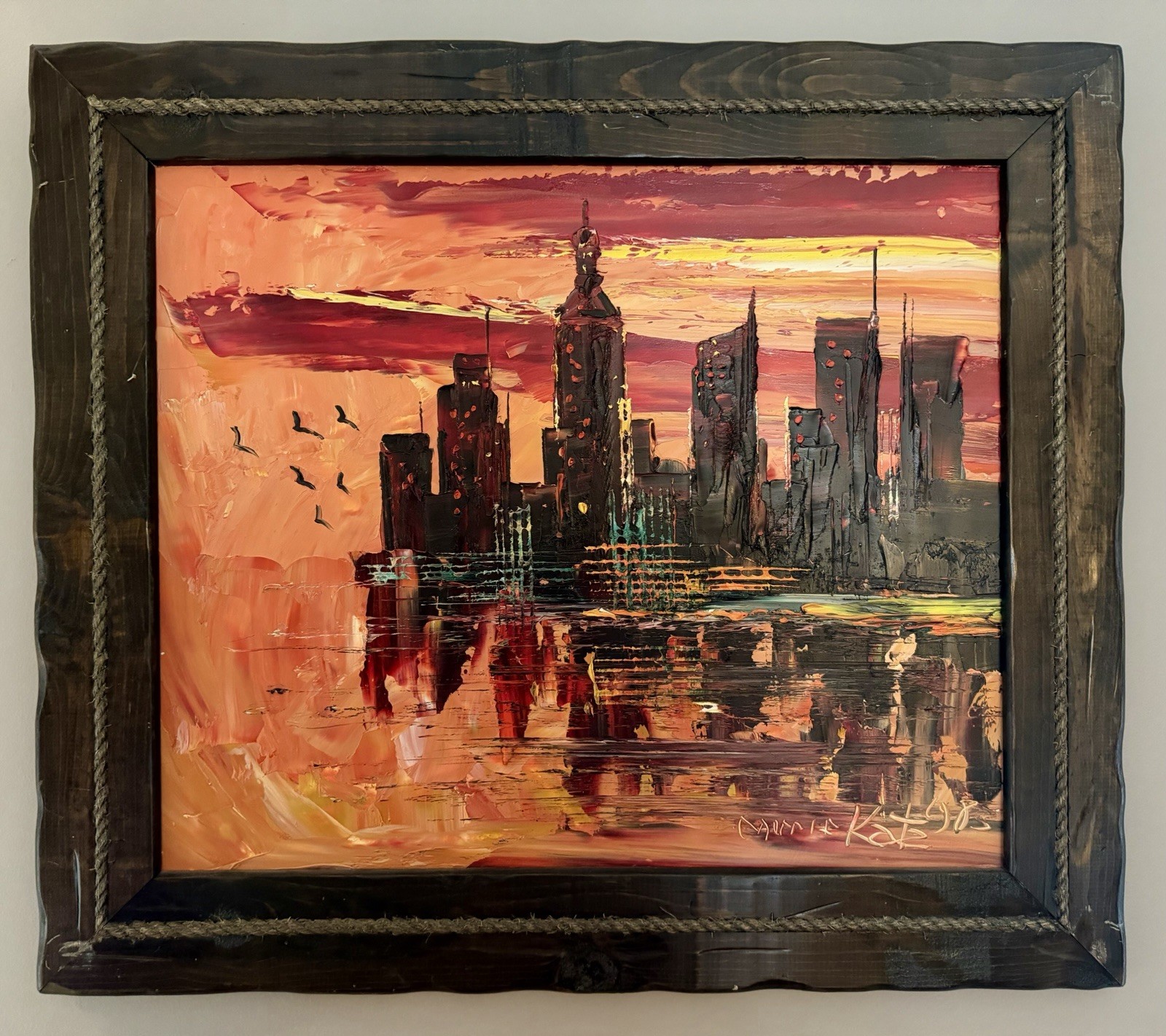 Morris Katz NYC Skyline Oil Painting Signed Impasto Framed Cityscape 30×26