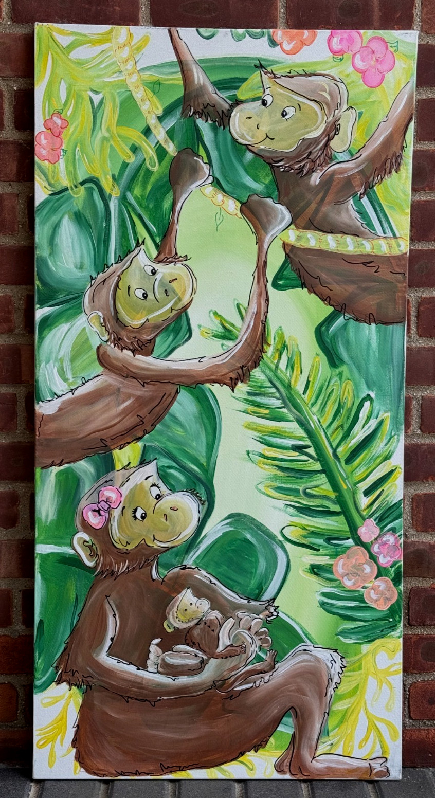 JUNGLE MONKEY ORIGINAL PAINTING SCHOOL NURSERY DAYCARE KINDERGARTEN KIDS ROOM 4