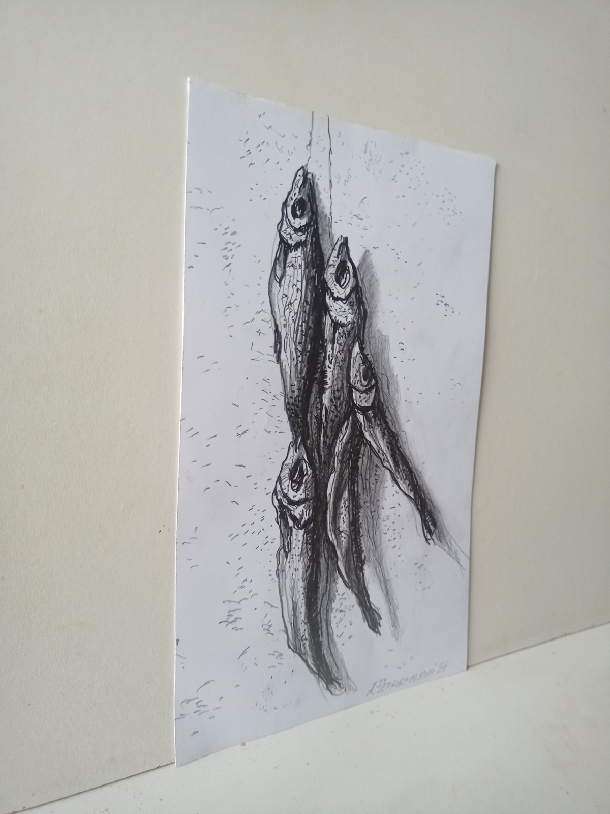 Fish Graphics Painting Original Art Impression Oil Painting 11.8 x 7 in