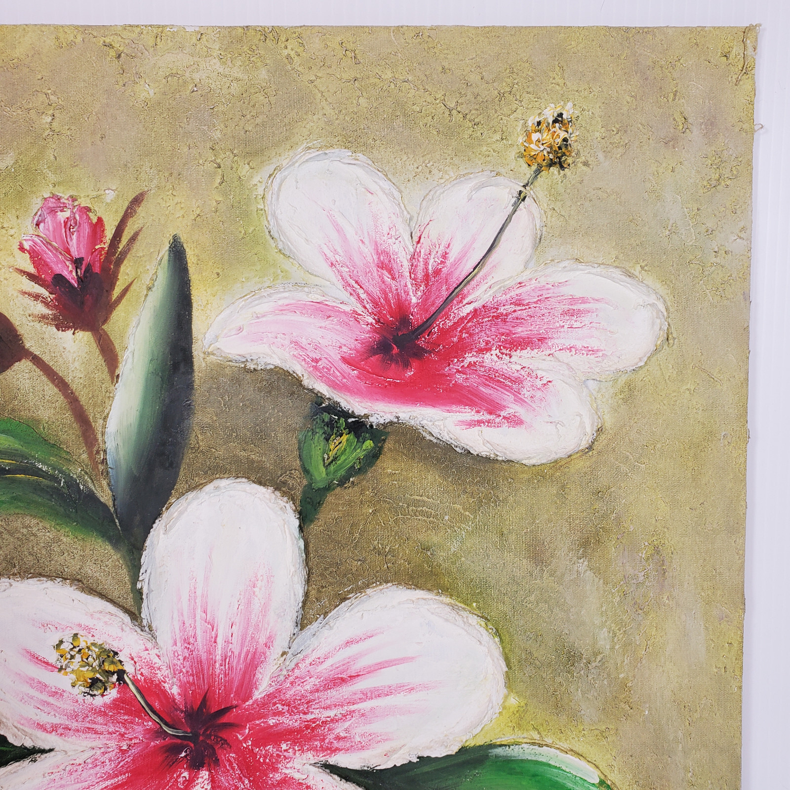 Tropical Flower Thick Spatula Impasto 24×20 Vtg Canvas Painting Masonite Board