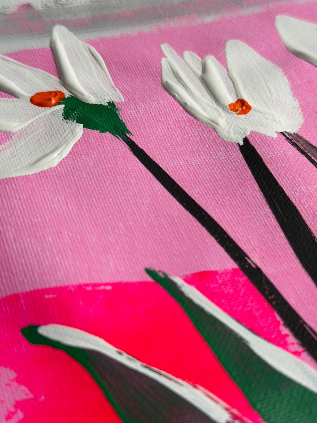 Original «White Flowers – Set 1″ – Pop Art, Acrylic Painting 16×12» Canvas Paper