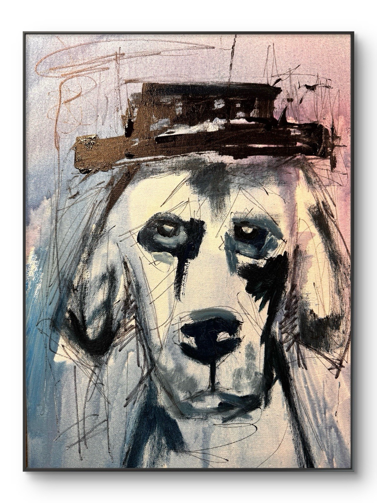 SAMATOWIC Original Abstract Neo-Expressionism 12×16 Dog with Hat Signed Art 521