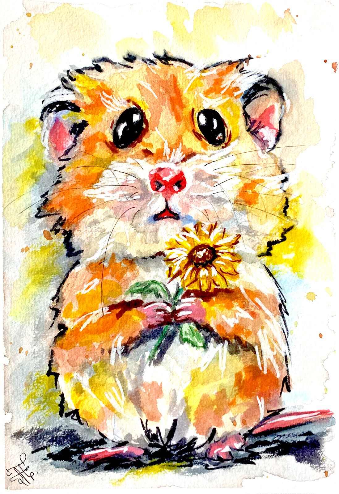 Hamster Painting Animal Original Watercolor Art Small Wall Art for Children’s