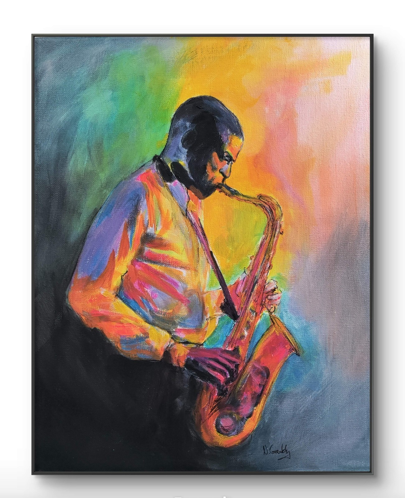 Original Expressionist 14 x 11 Jazz Musician Canvas Acrylic Wall Painting