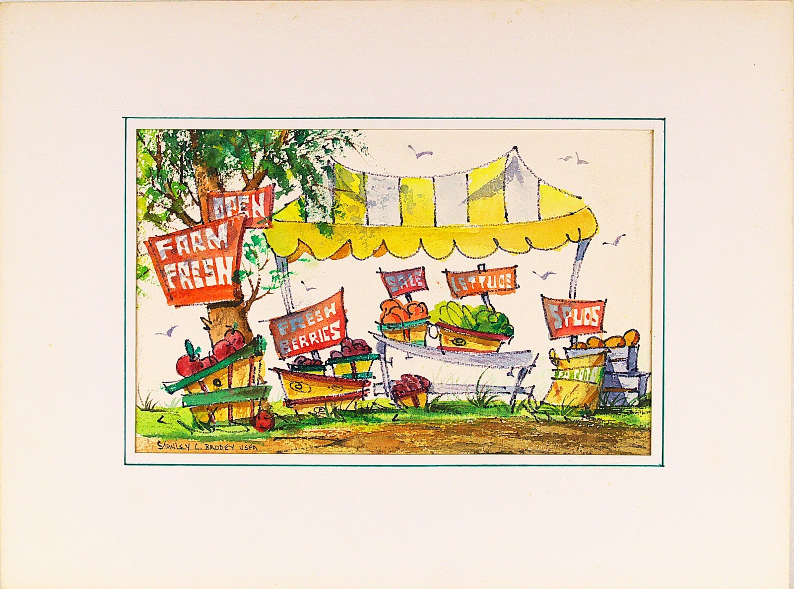 Stanley Brodey ( American,1920-2001) Original Watercolor Mixed Media Painting