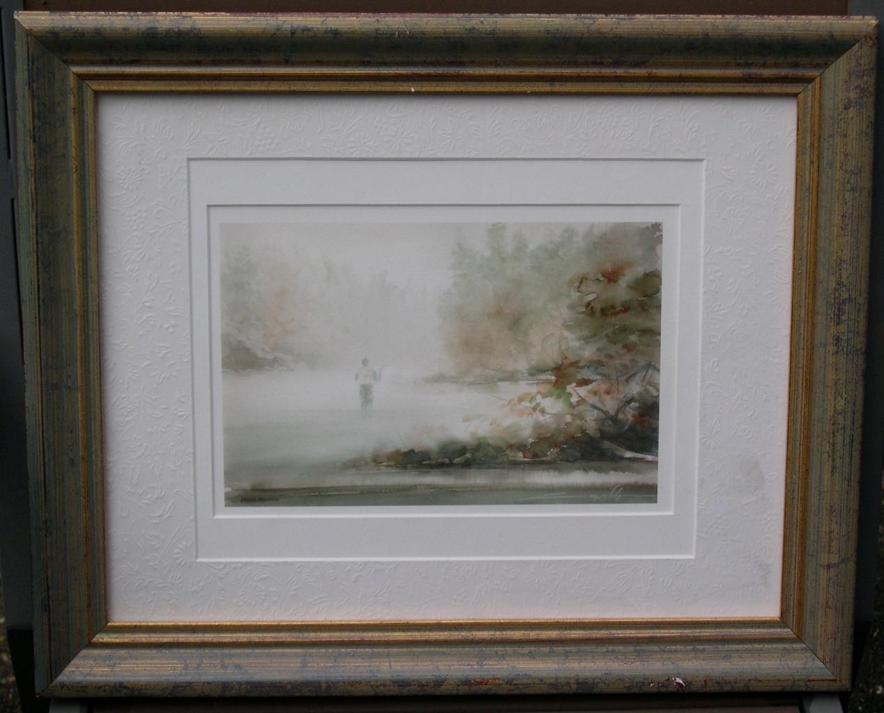 Fly Fisherman on a Foggy Morning, Giclee Print, Framed, 16 1/2″ x 13 3/4″