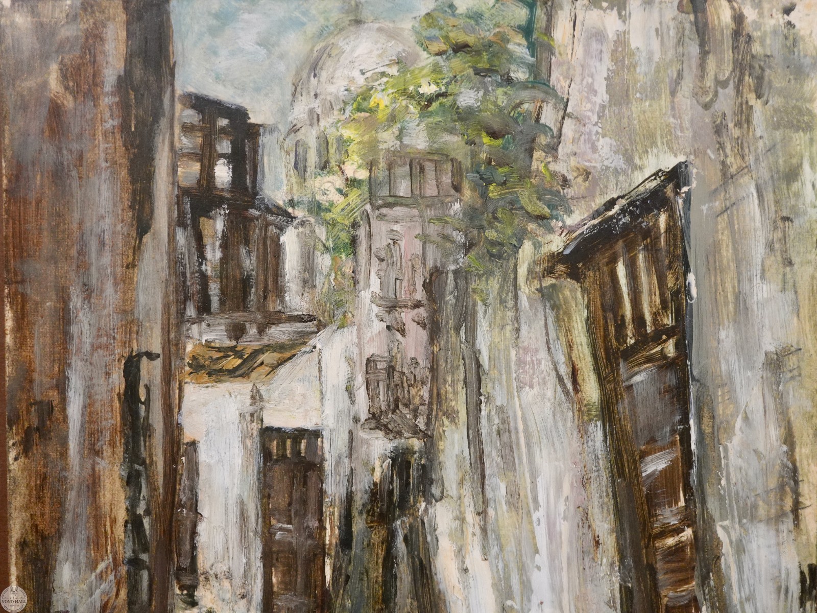 Vintage Original Impressionist Cityscape Oil Painting «Echoes of An Old Street»