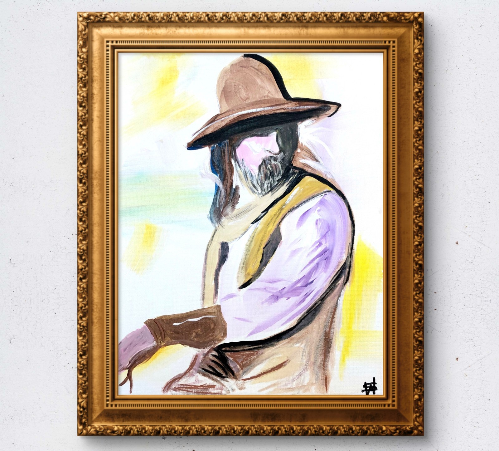 WS original cowboy hand painted 14X11 canvas modern expressionist fine art