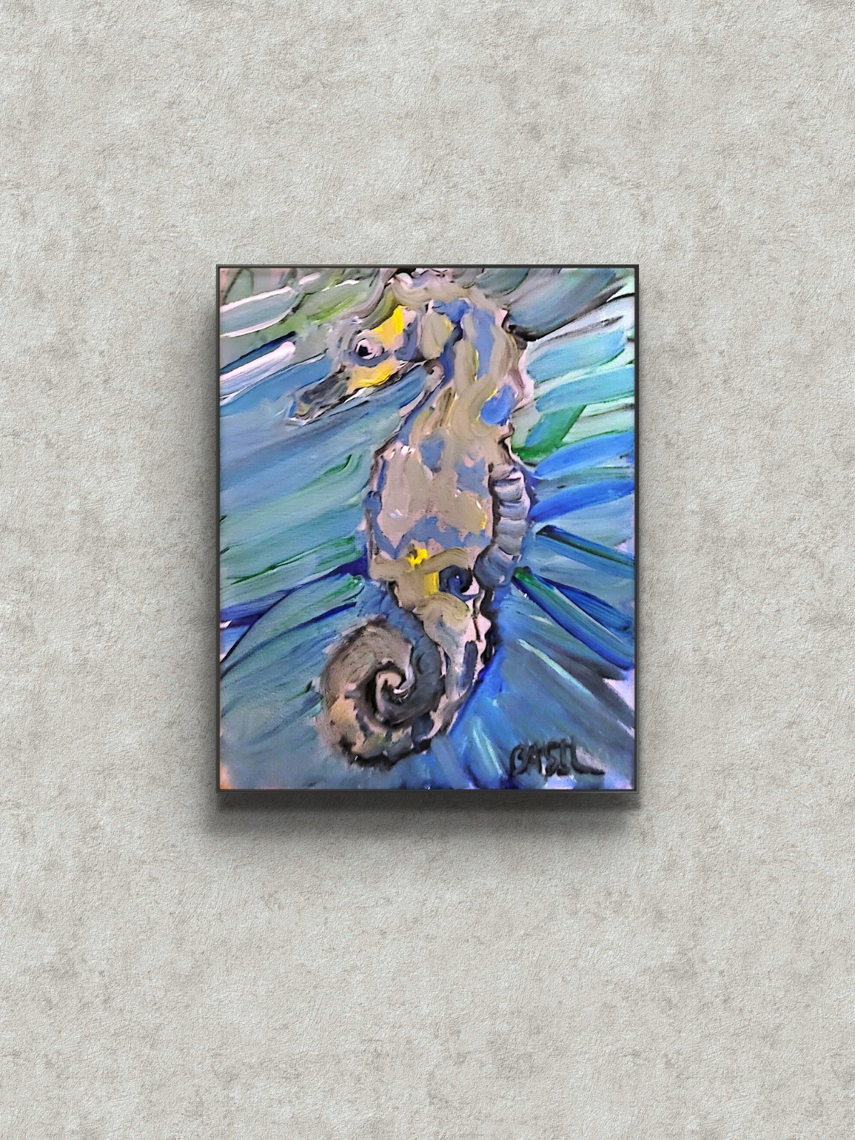 Seahorse Unique Abstract Expressionism Wall Art Canvas Board 8×10