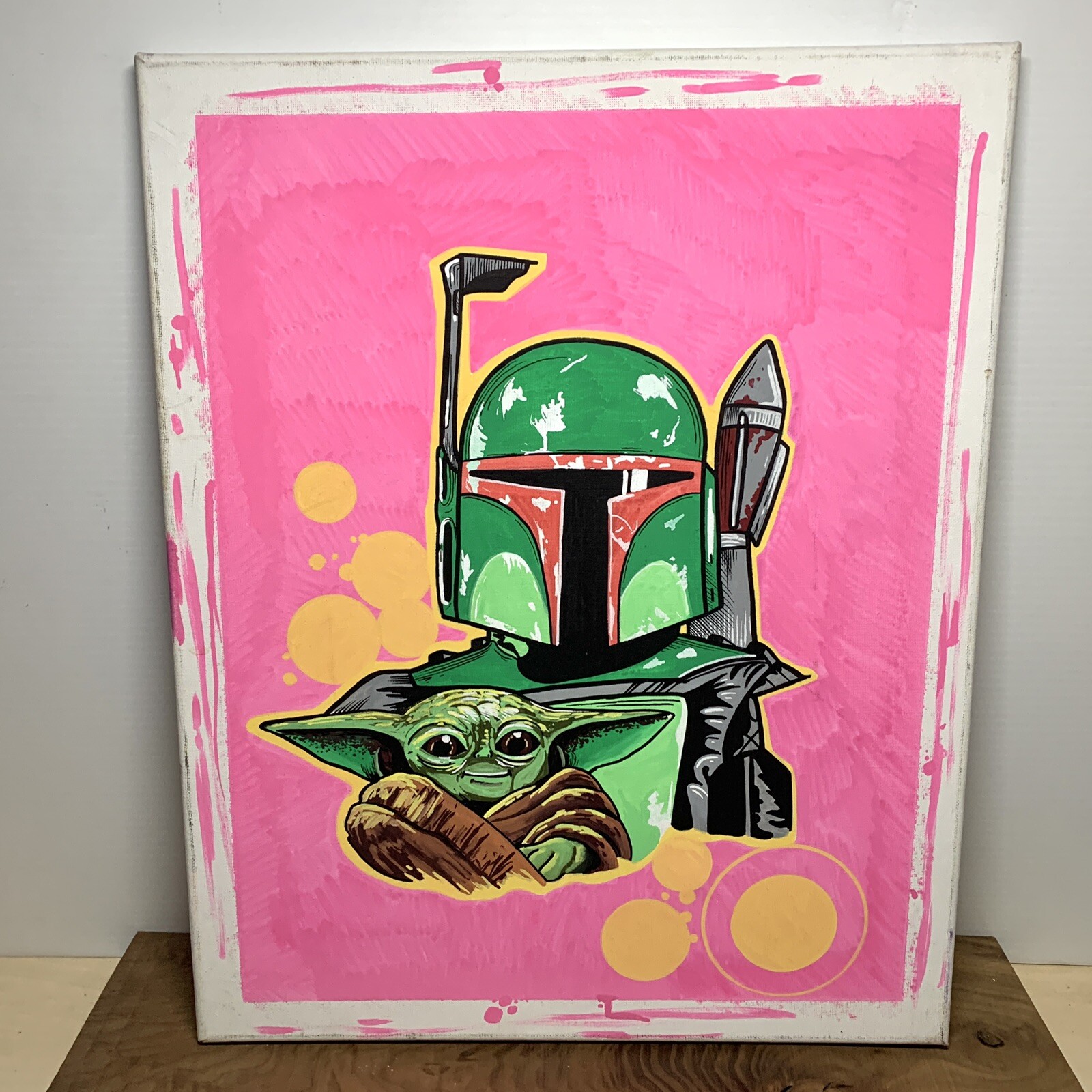 Baby Yoda Star Wars Mandolorian Original Art Boba Fett Large Canvas 16 X 20
