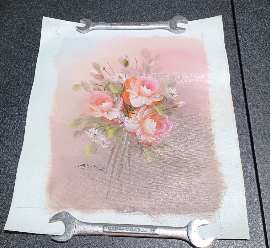 Signed Oil Painting Pink Rose Flower Bouquet Unframed