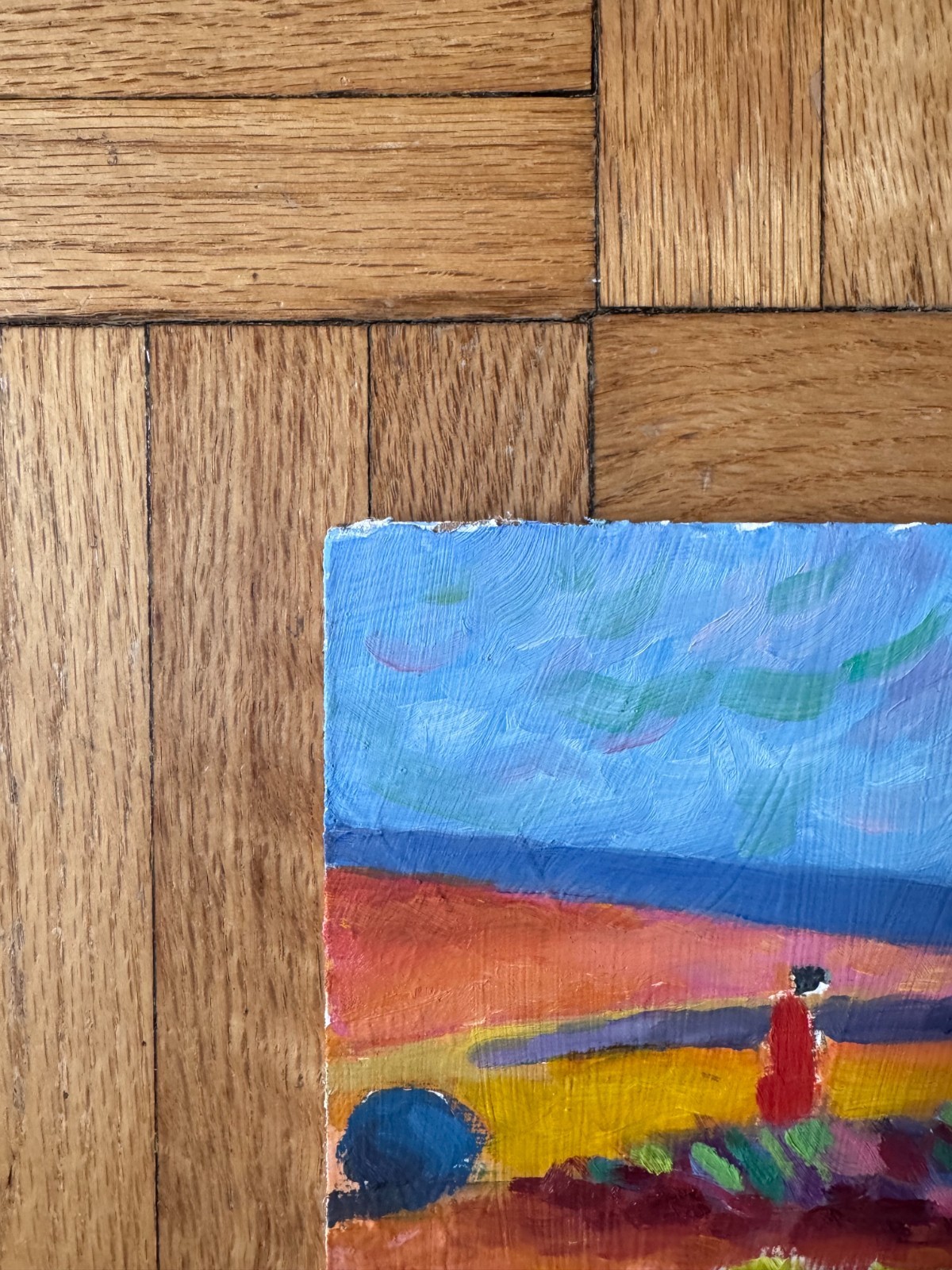 Vintage Painting Acrylic On Cardboard Landscape Hills 8 x 10 Peter Feldman