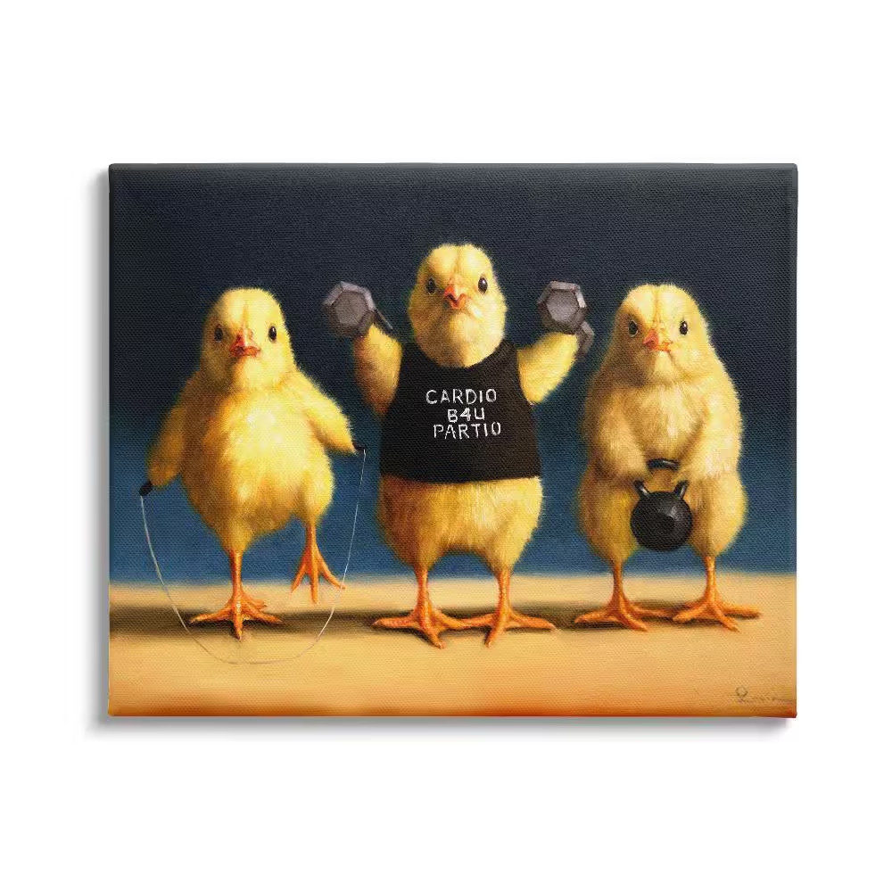 Funny Exercise Workout Chicks by Lucia Heffernan 1-Piece Wrapped Unframed Animal