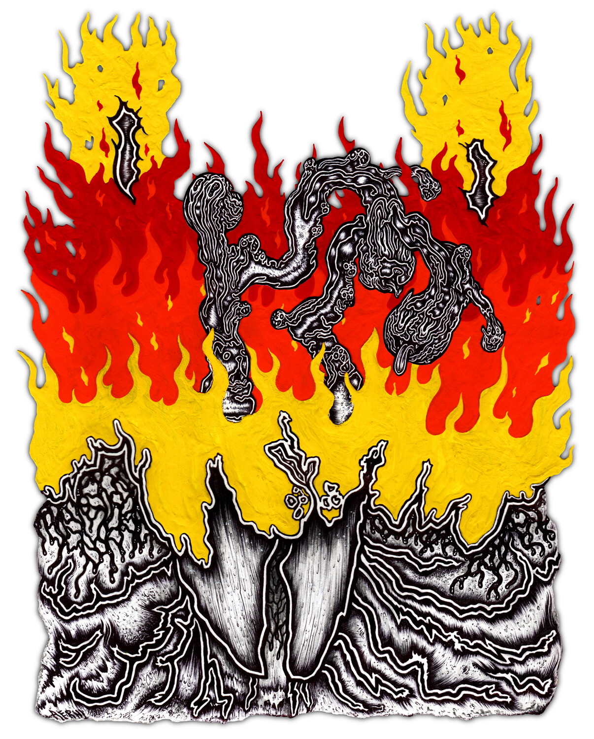 Original HAPPY GRAVE year 2021 PAINTING surreal art : «BURN BUNNY»