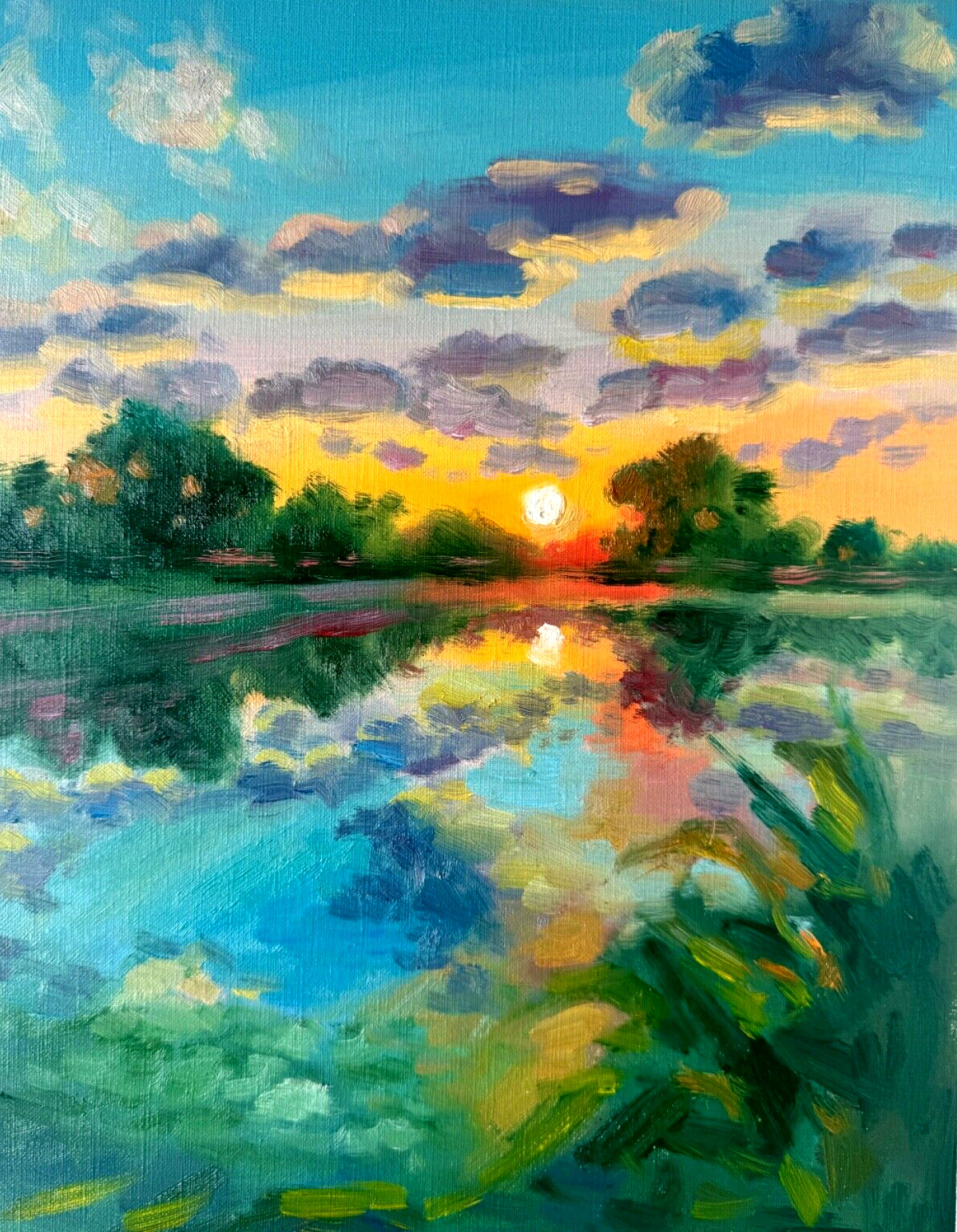 Sunset Sky Clouds Oil Painting 10×13 Landscape Collectible Signed Art