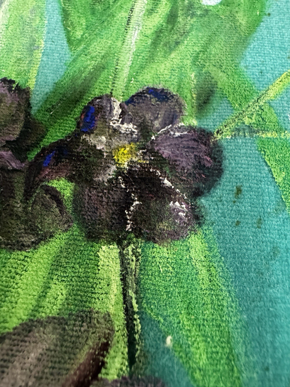 2 Vintage 70s Velvet Floral Painting Daisies, Pansies, Spring Flower 12.5”x10.5”