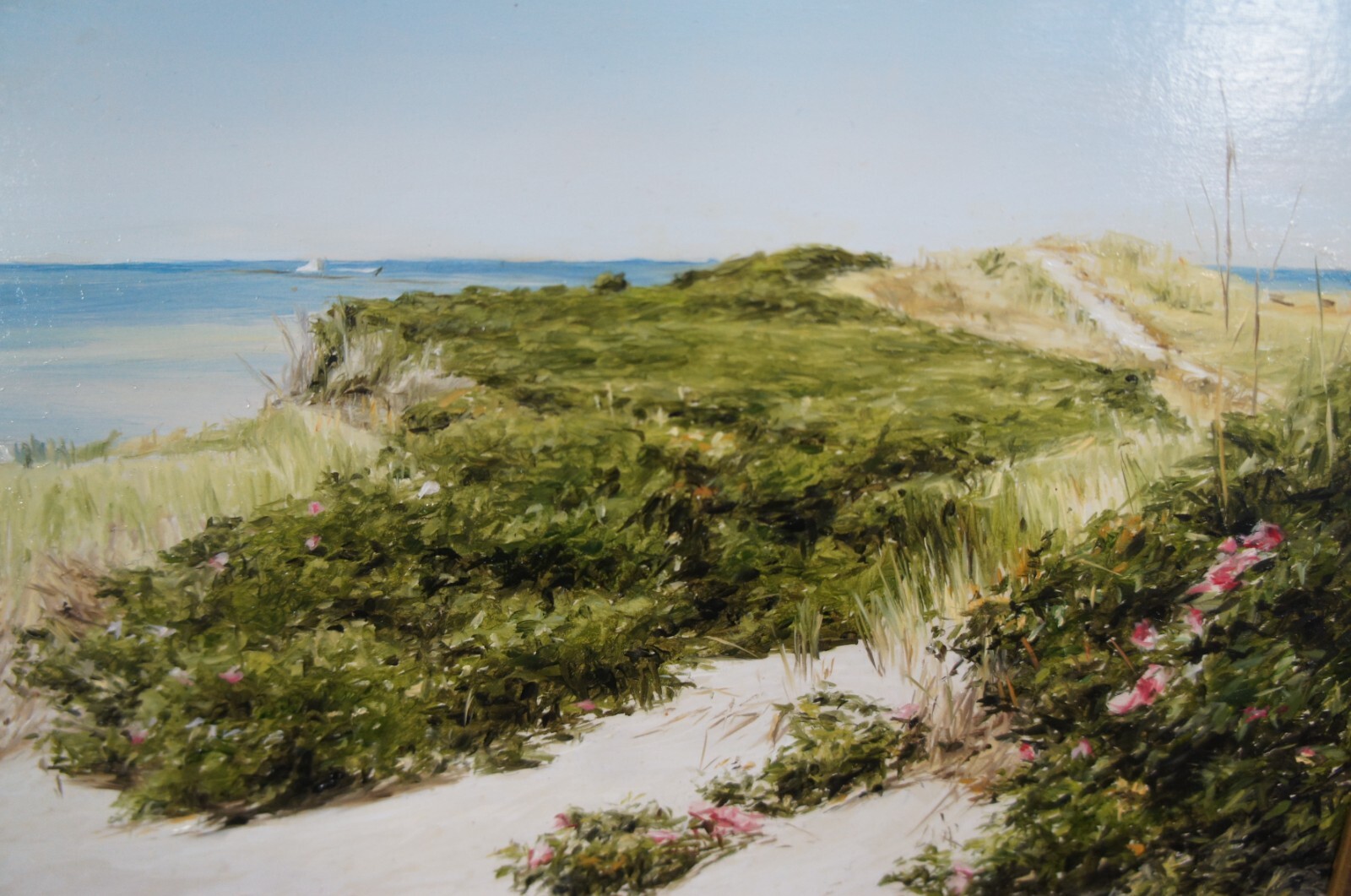 2006 Lori Zummo Steps Beach Dunes Nantucket Seascape Oil on Board Painting 20″