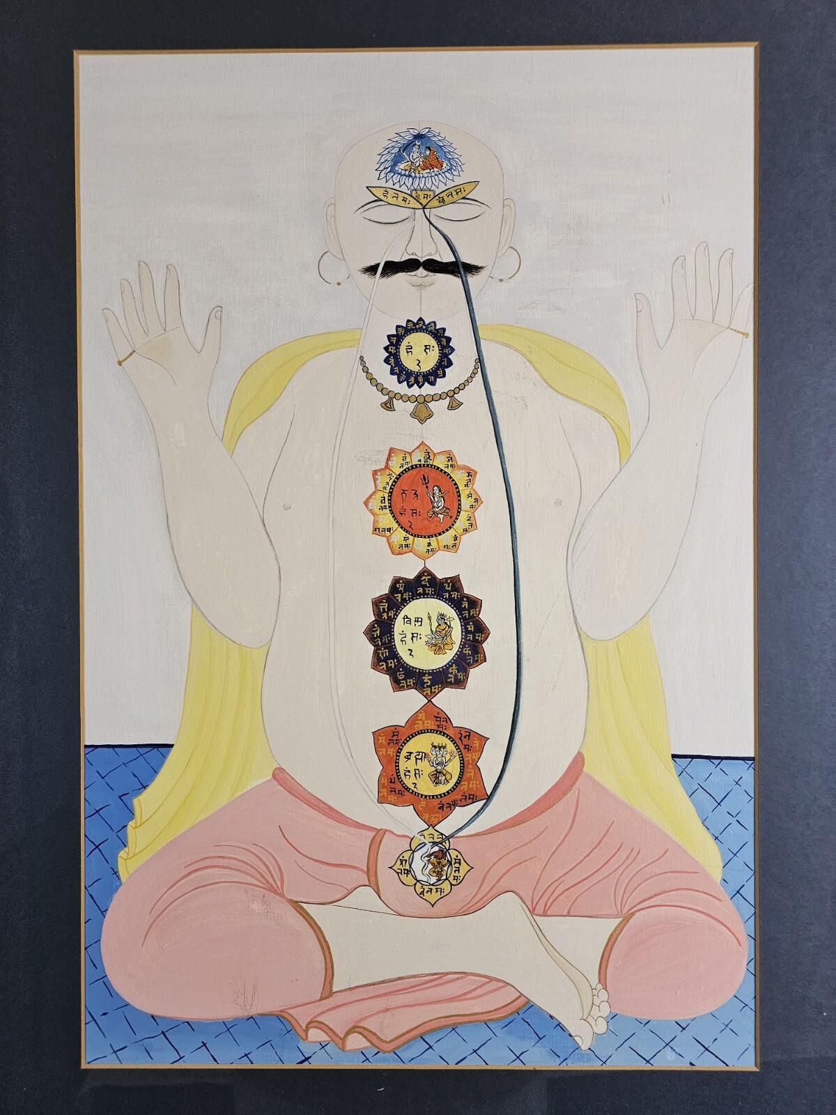 Large Vintage Original Buddhist Chakra Painting 26×19 Framed Meditation Art 1/1