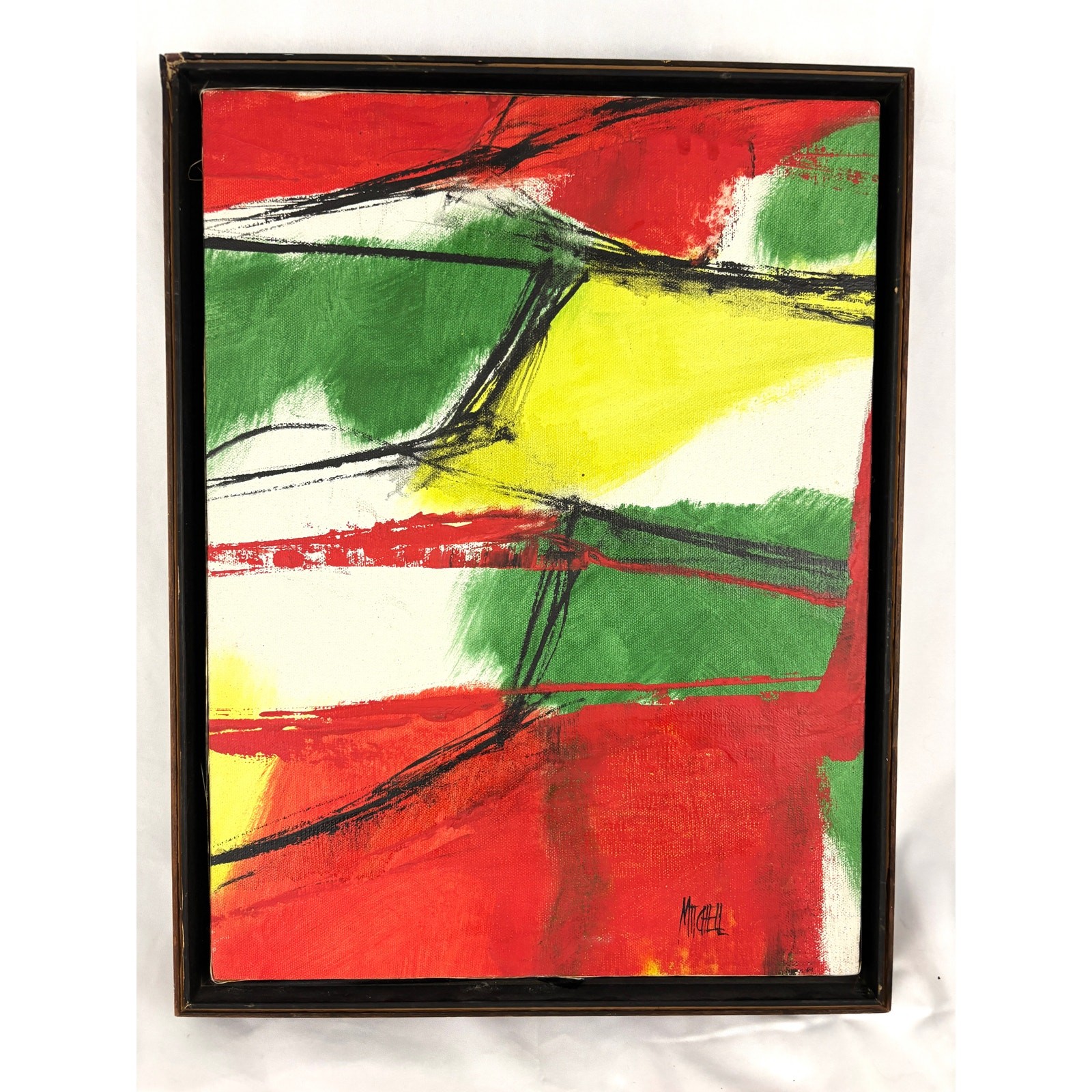Vintage Abstract Expressionism Acrylic Painting 13″x17″ Artist Signed Mitchell