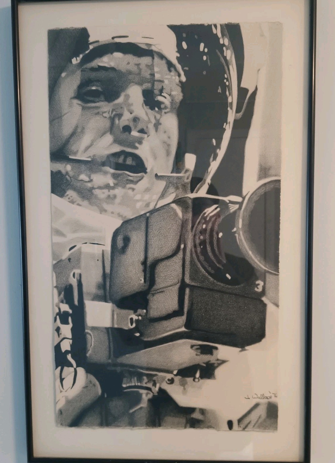 1976 Neil Armstrong Charcoal Drawing Of Iconic Image Signed By J. Wallace «76»