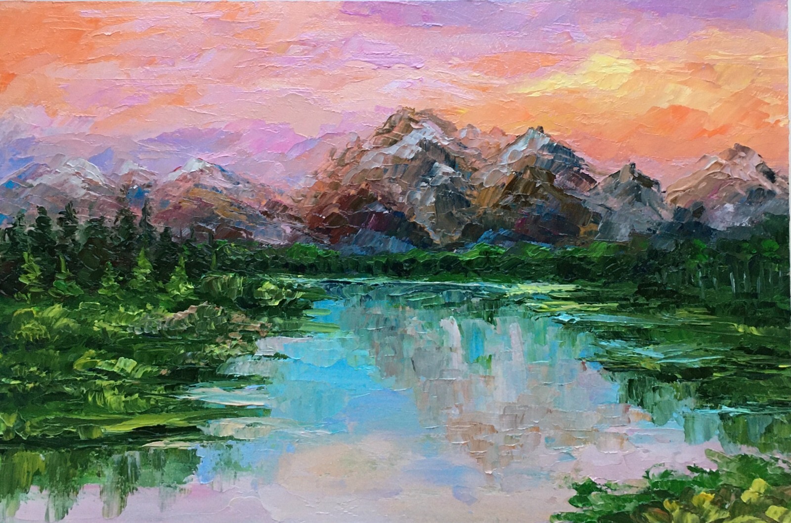 original oil painting Grand Teton Art National Park painting Sunset Landscape