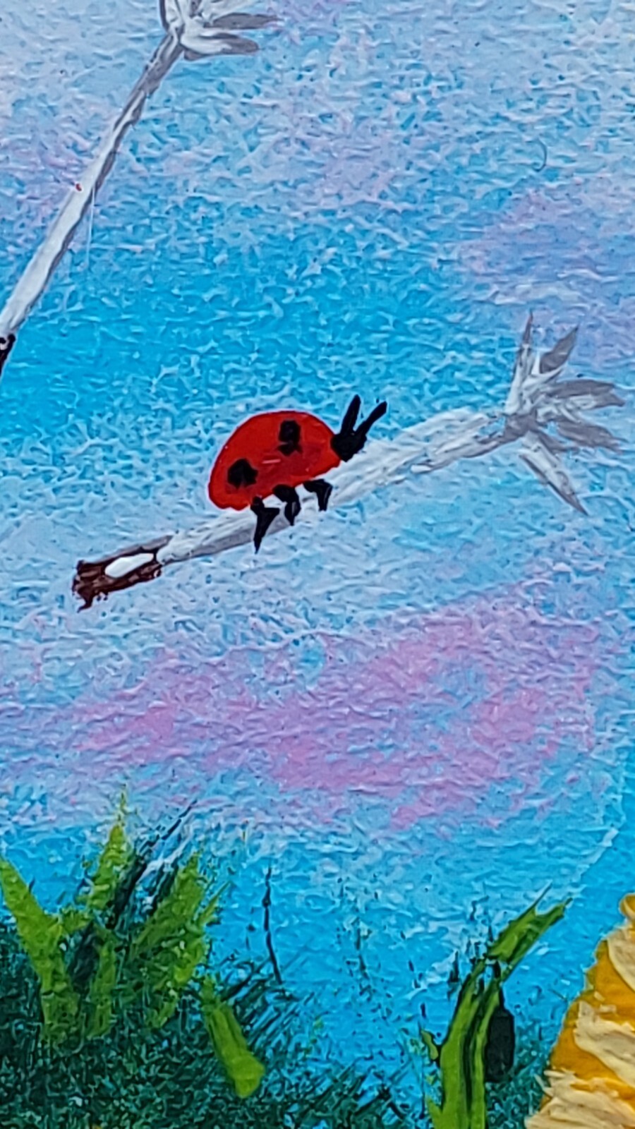 Wildflowers Dandelions ladybug Original Painting Small Gift Handmade Wall Art
