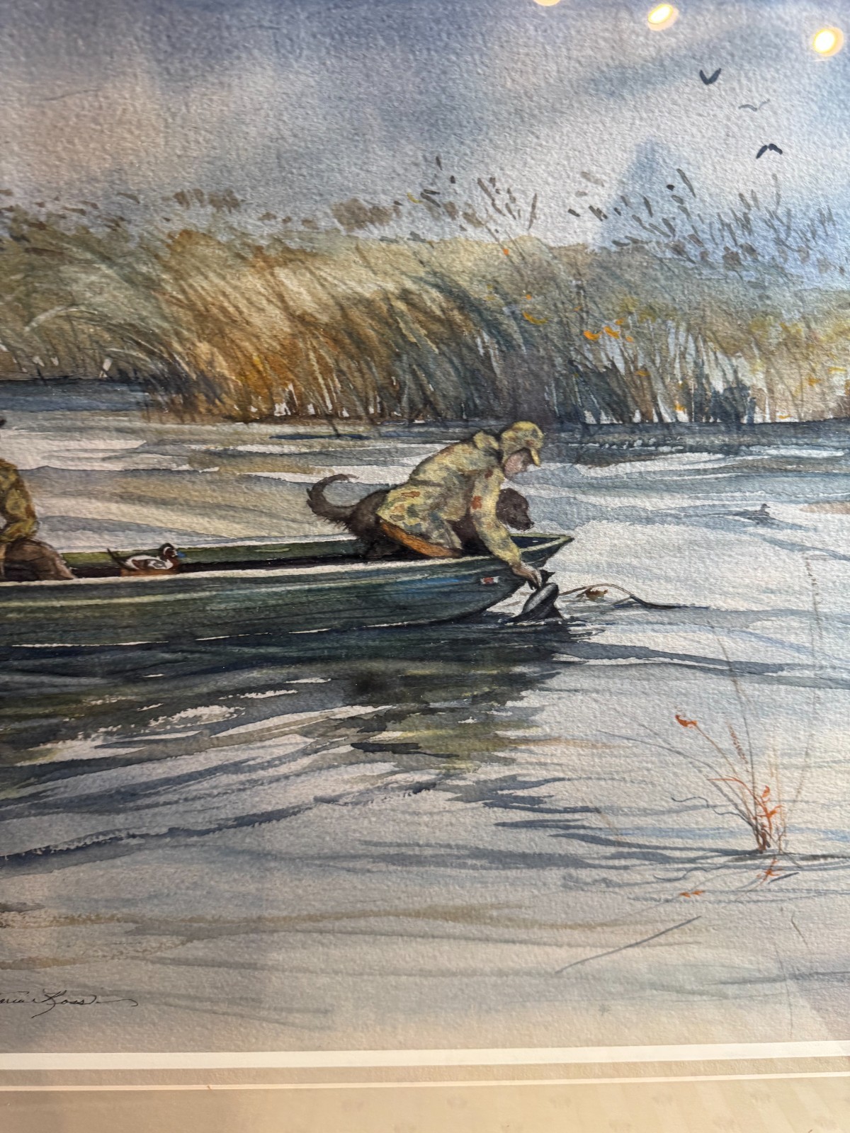 Katherine Ross Signed Original Watercolor Setting the Decoys Duck Hunting Framed