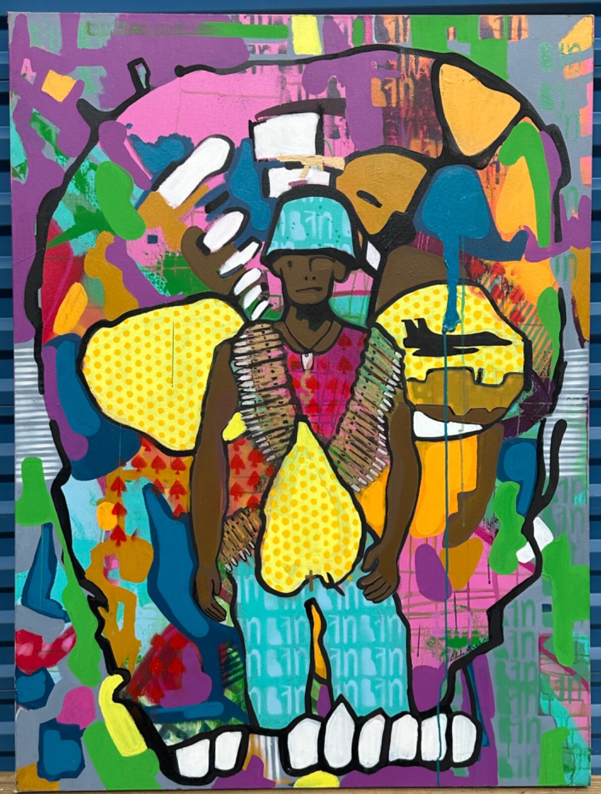 “skull metal jack” by Blake Norris, 48 in x 38 in pop art original painting