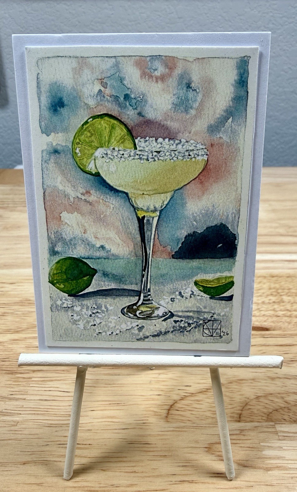 Bar Art Margarita ACEO Cocktail Lime Watercolor & Gouache Art Print 2.5×3.5″
