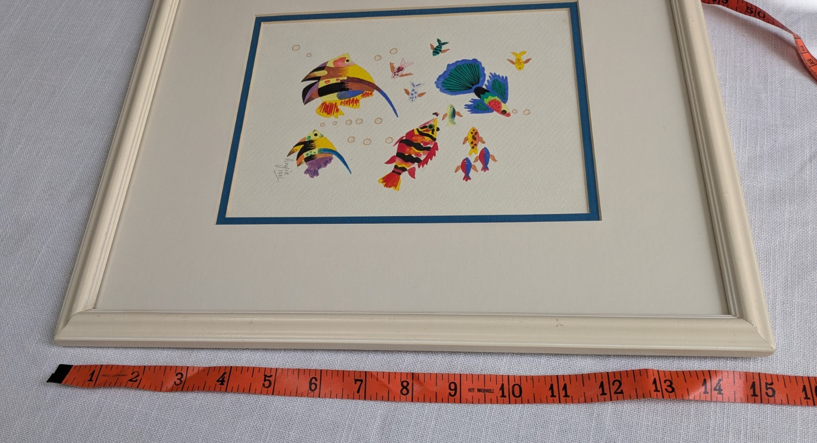 Vtg 1991 Watercolor Tropical Fish Painting 15×13″ Framed/Signed Wall Art Picture