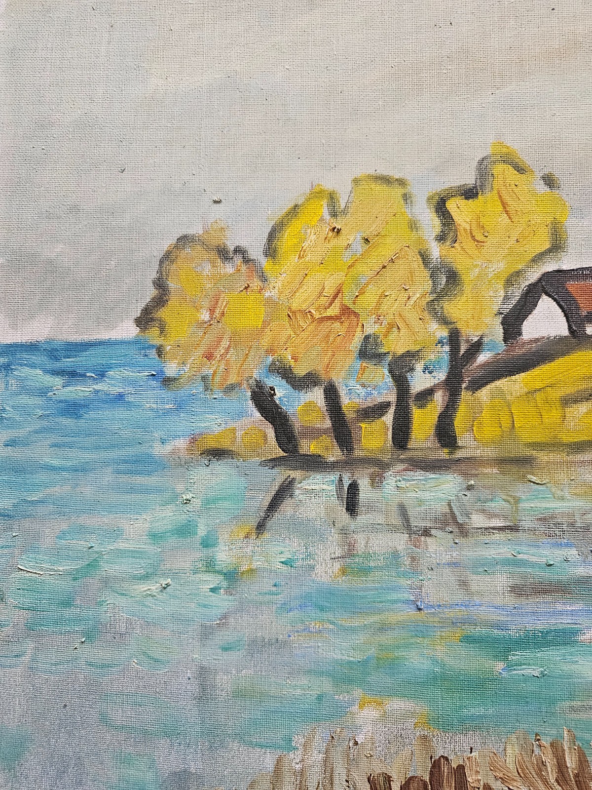LARGE SCANDINAVIAN MID CENTURY MODERNIST LANDSCAPE OIL PAINTING ERIC CEDERBERG
