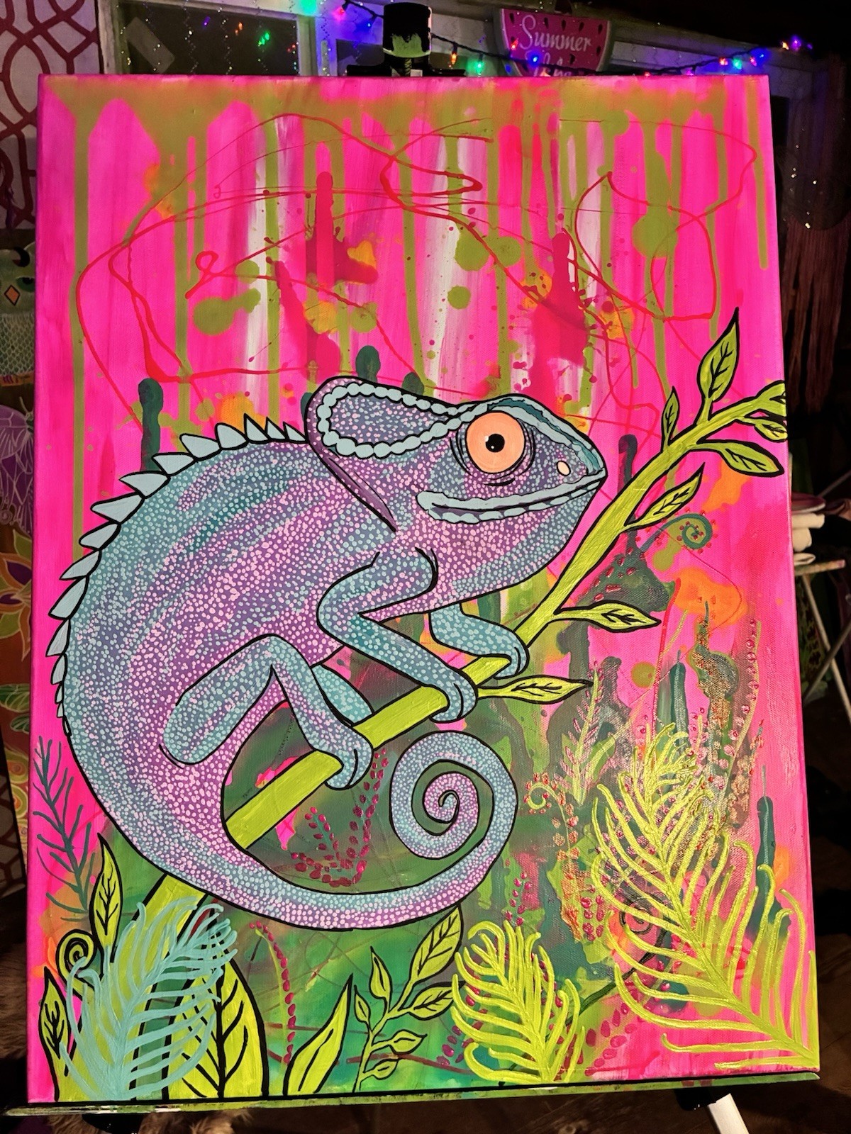 Original Chameleon Pastel Painting Colorful Lizard Art A3 Signed Vla.S