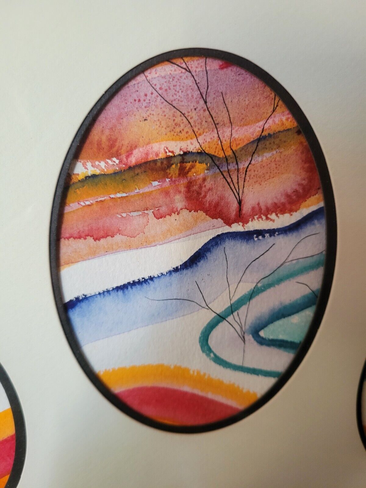 Framed Abstract Landscape Collage with Multi-Oval Cutouts