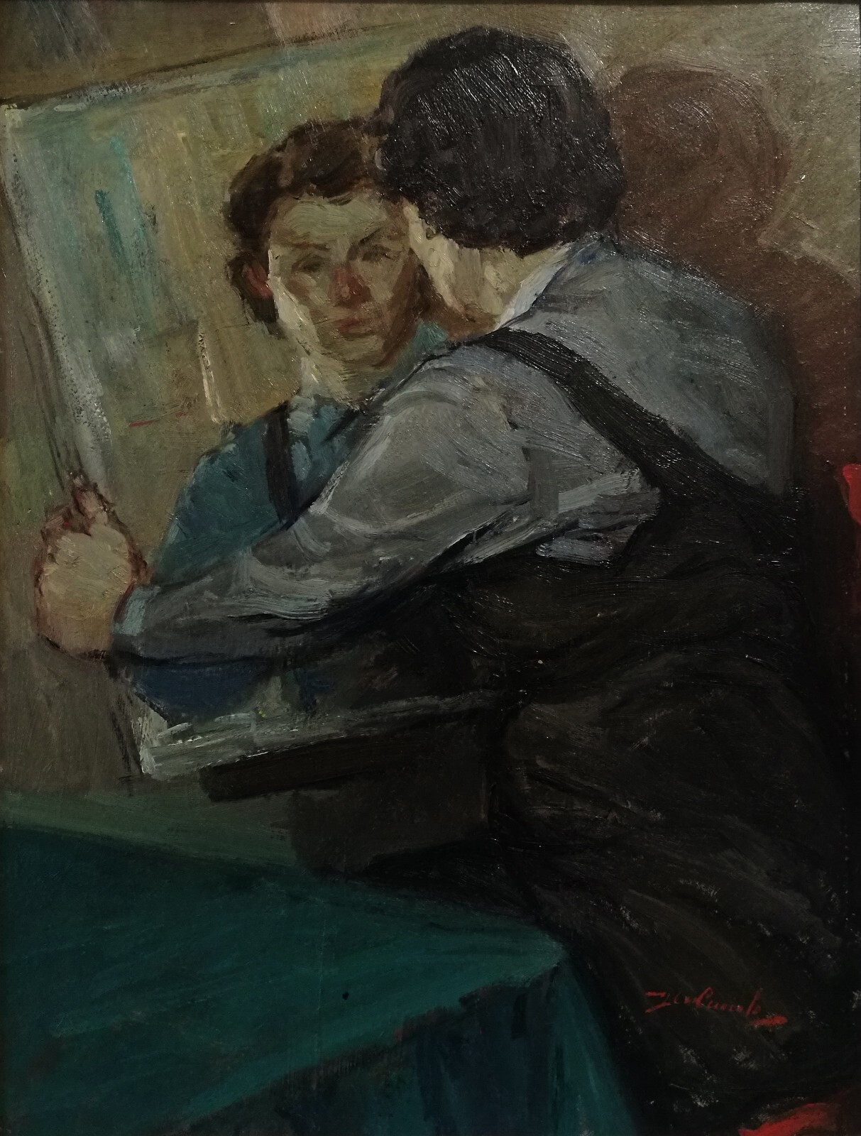 Vintage Female Mirror, Gennaro Cuocolo Table Oil 50×65 CM (1950)