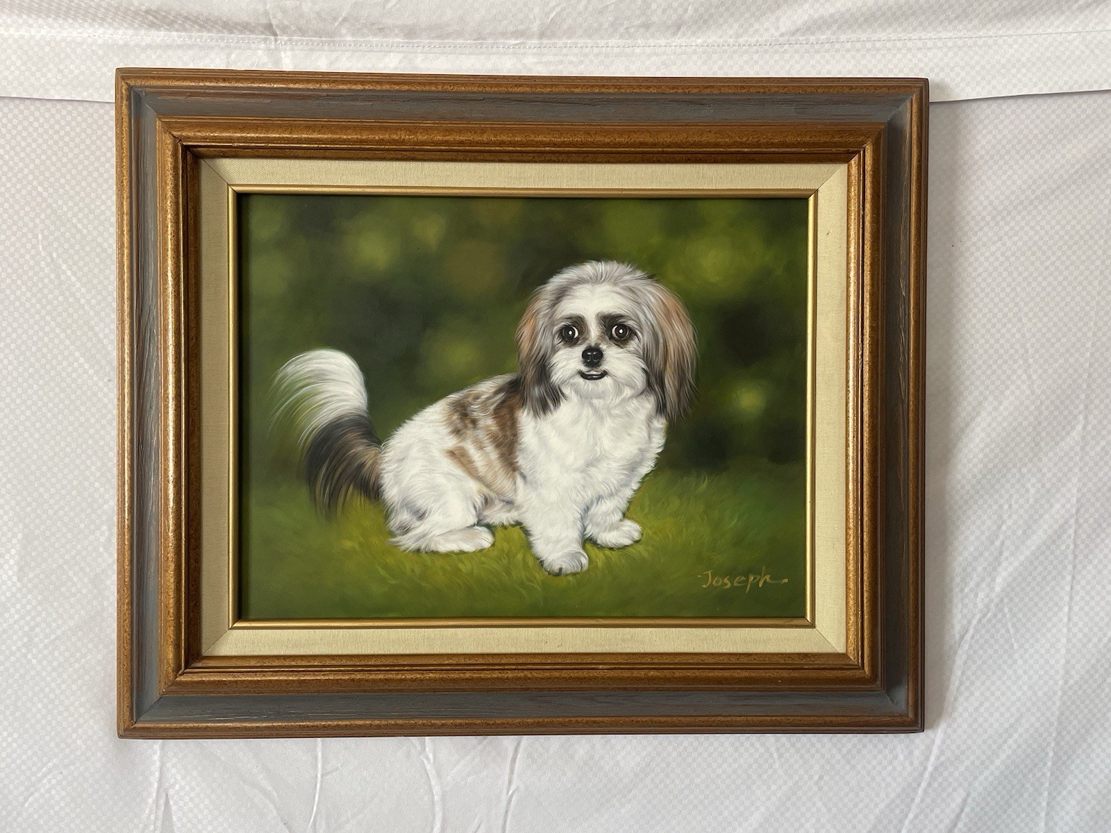 Vintage Realism oil painting animal Portrait Of dog on canvas Signed Joseph Rare