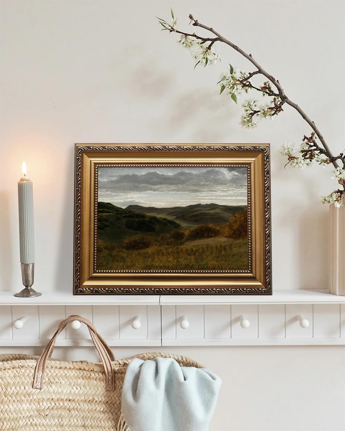 Charming Retro Mountain Landscape Painting in Gold Frame – 9″x12″ Canvas Decor