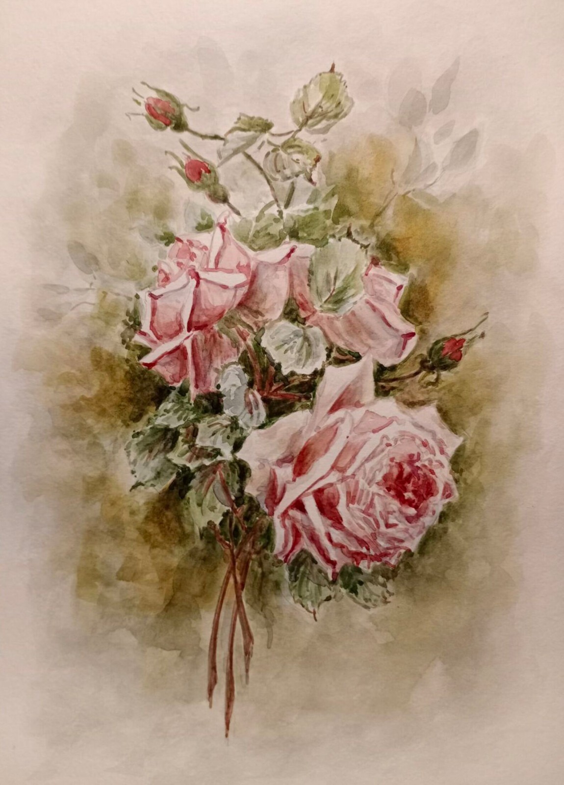 ANTIQUE DUSTY PINK VINTAGE ROSES Original Artworks Painting Flowers Arts Gift A4