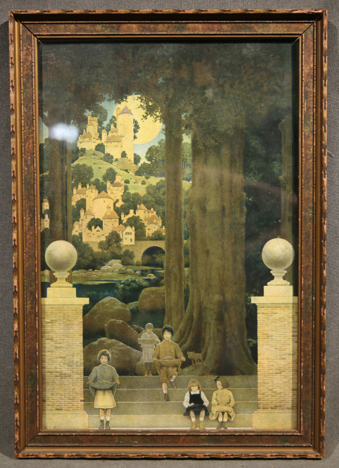 20th Century Lithograph of Maxfield Parrish With Kids Sitting on Stairs